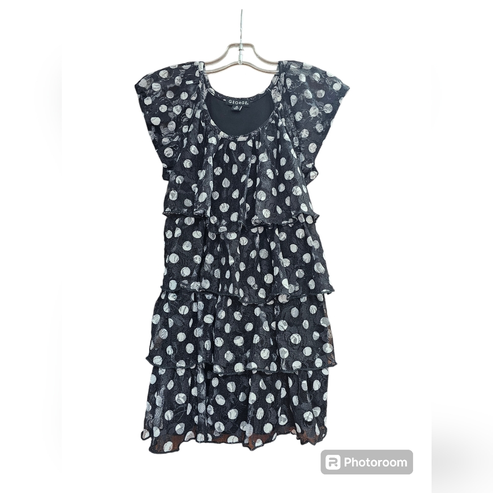 George black and white polka dot ruffle dress